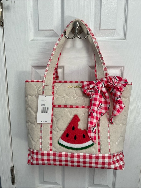 Betsey Johnson Handbags - Betsey Johnson New Canvas Gingham Tote Handbag Bag Scarf Summer Spring Picnic